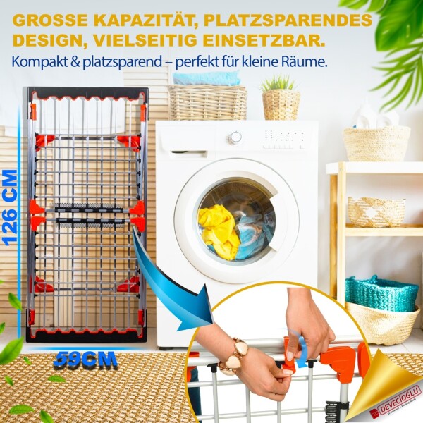 Devecioğlu Clothes Airer 22m Capacity, Extendable, Space Saving, Aluminum