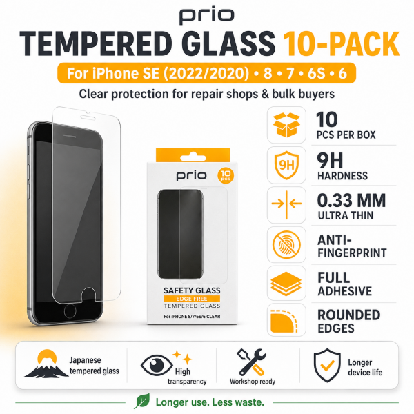 prio 10x Displayschutzglas für iPhone SE (2022/2020) 8 / 7 / 6S / 6 transparent | Panzerglas
