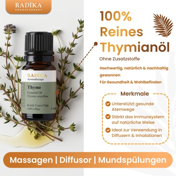 Thyme oil, essential oil, 100% pure, organic, natural, 10 ml