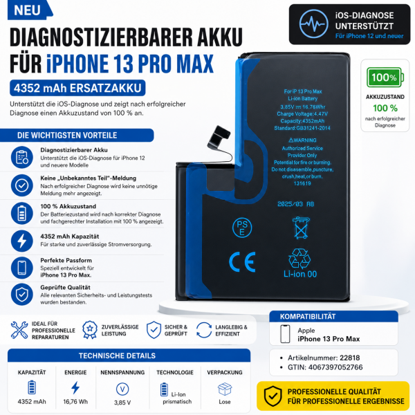 Diagnosable Battery for iPhone 13 Pro Max