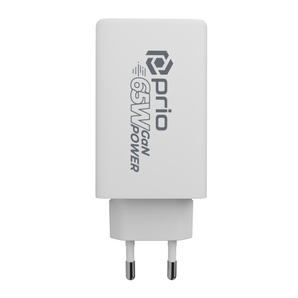 Caricabatterie prio GaN da 65 W PD PPS (USB C) + QC 3.0 (USB A) bianco