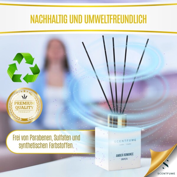 Fragancia para ambientes con varillas perfumadas, difusor, ámbar, almizcle, notas de vainilla, 110 ml