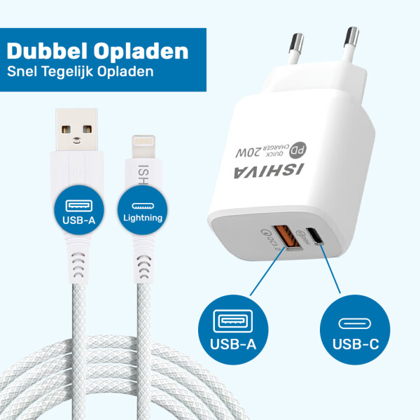 UFUZON Ishiva USB-C Adapter Ladegerät USB Stecker – Lightning USB Kabel – 20W
