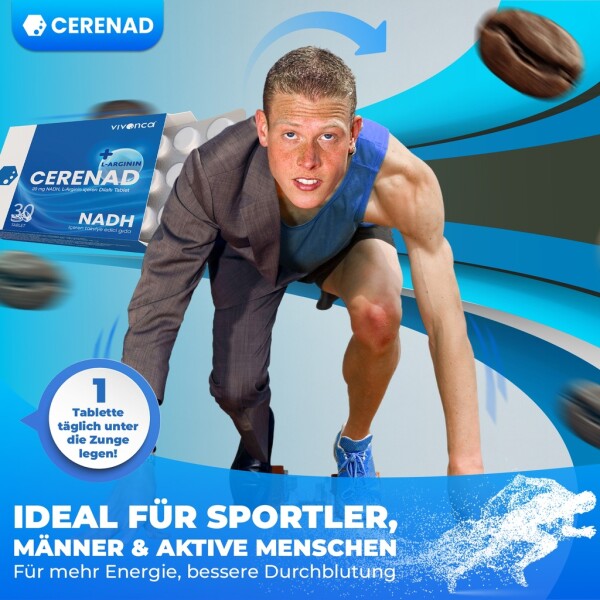CERENAD L-Arginine + NADH – Potency, Energy, Performance – 30 Sublingual Tablets