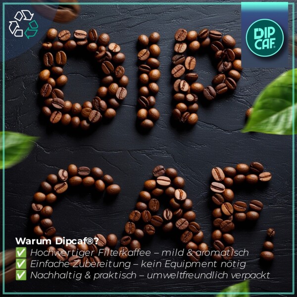 Pacote com 5 sachês de café Dipcaf® Power Coffee | Café filtrado intenso – Conjunto para presente de 50g