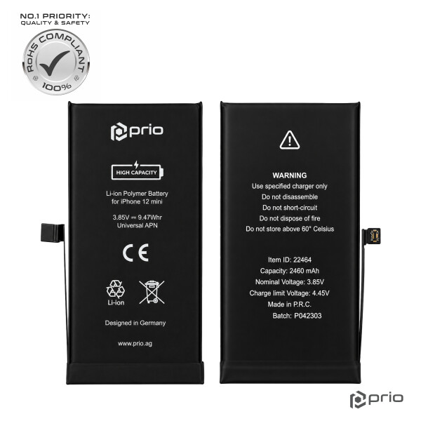 prio High-Capacity Battery for iPhone 12 mini (2460 mAh) - Universal APN -