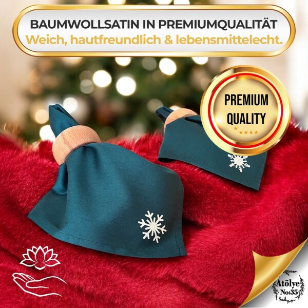 Christmas cloth napkins Set of 4, Zümrüt green, snowflake embroidery, 35x35 cm