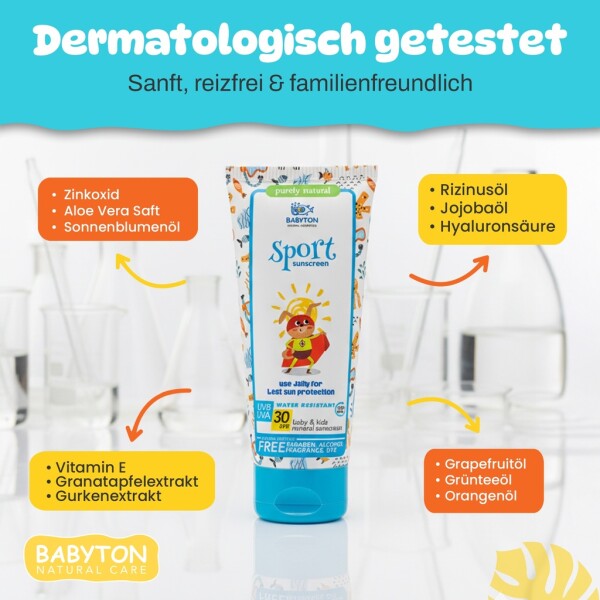 Babyton Mineral Sunscreen SPF 30 for Babies & Children, Water-Resistant, Gentle