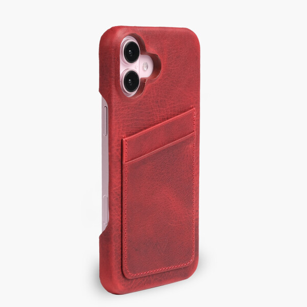 Capa de couro Wachikopa Full Wrap para iPhone 16 Plus com compartimentos para cartões.