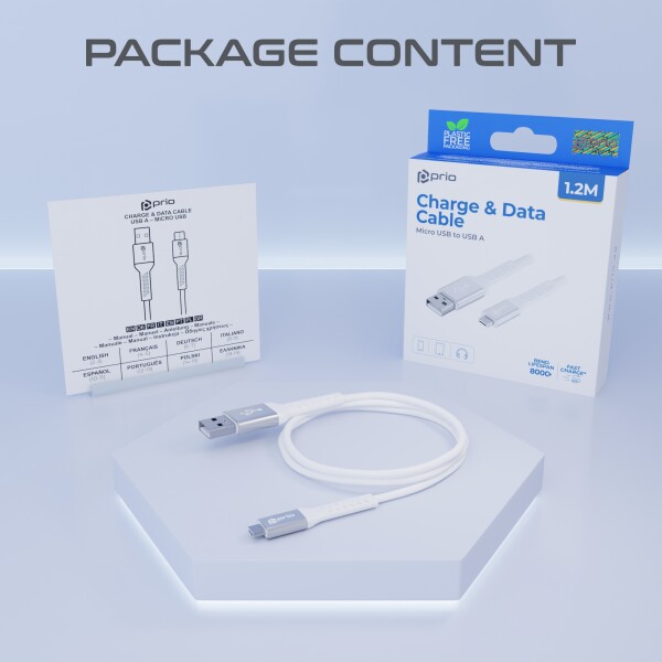 Cable de carga y datos prio Micro USB a USB A 1,2 m blanco