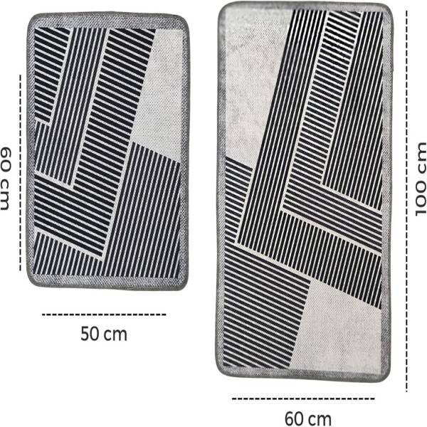 Miqna 2 parçalı kaymaz banyo paspası Set , yıkanabilir (60x100 ve 50x60 cm)