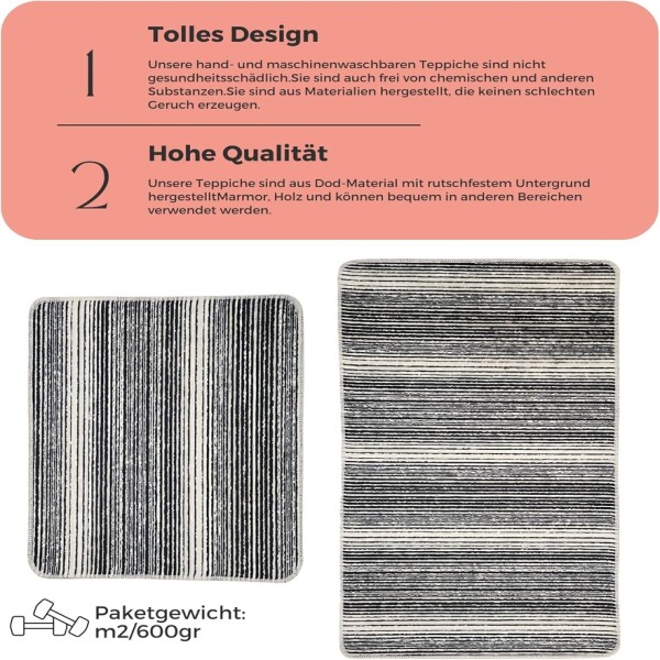 Miqna 2-piece non-slip bath mat Set , washable (60x100 &amp;amp; 50x60 cm)
