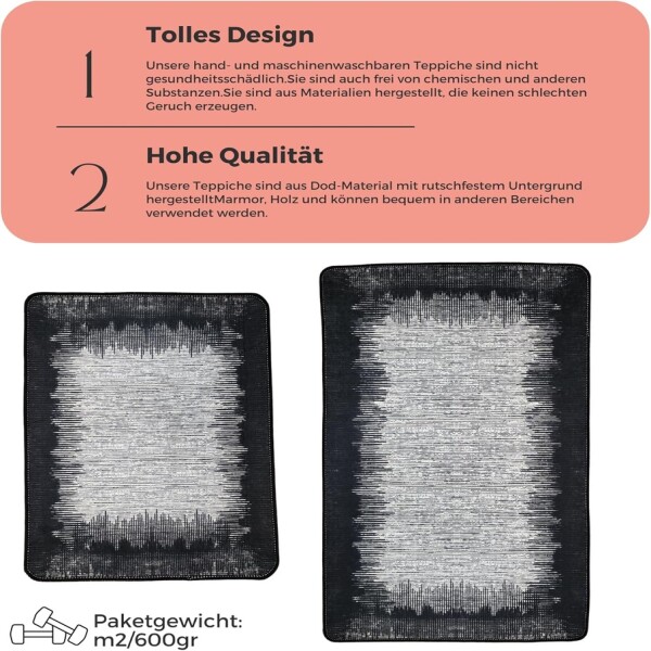 Miqna Set 2 protiskluzových koupelnových předložek, pratelná (60x100 a 50x60 cm)