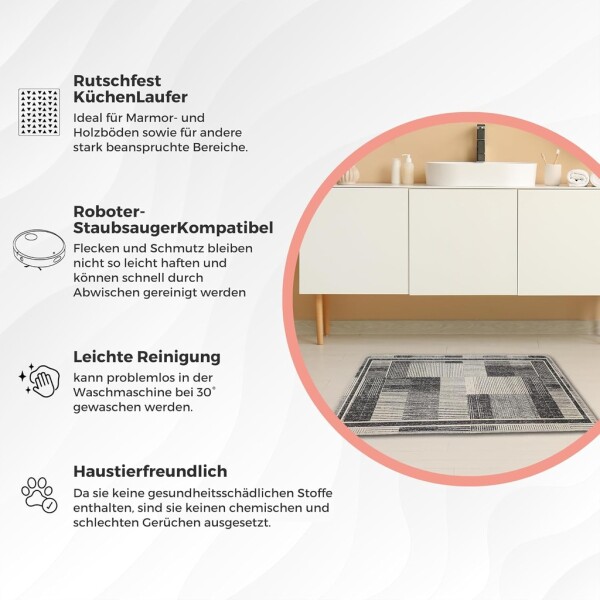 Set de tapis de bain antidérapants Miqna, 2 pièces, lavables (60x100 et 50x60 cm)