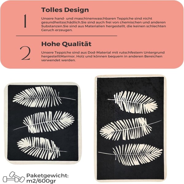 Miqna 2 parçalı kaymaz banyo paspası Set , yıkanabilir (60x100 ve 50x60 cm)
