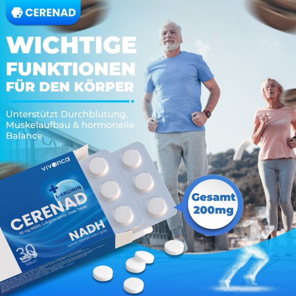 CERENAD L-Arginine + NADH – Potency, Energy, Performance – 30 Sublingual Tablets
