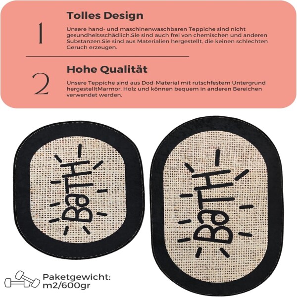 Miqna 2-piece non-slip bath mat Set , washable (60x100 &amp;amp; 50x60 cm)