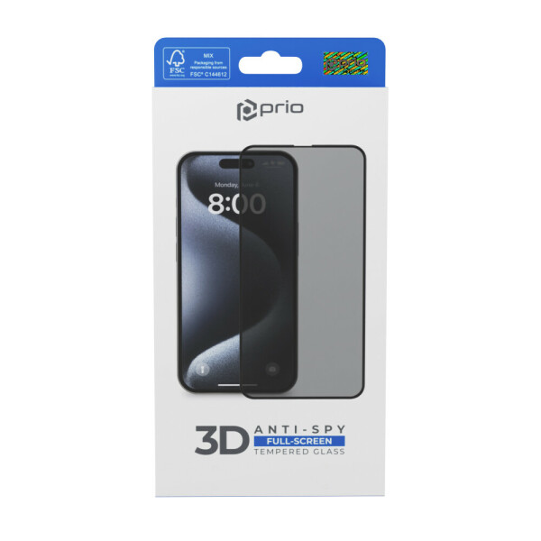 prio 3D Anti-Spy Tempered Glass for iPhone 16/15 black