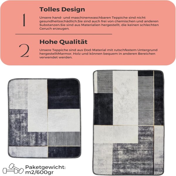 Set tapis de bain antidérapants Miqna 2 pièces, lavables (60x100 et 50x60 cm)
