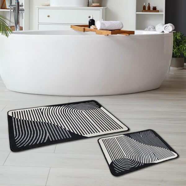 Set alfombras de baño antideslizantes Miqna de 2 piezas, lavables (60x100 y 50x60 cm)