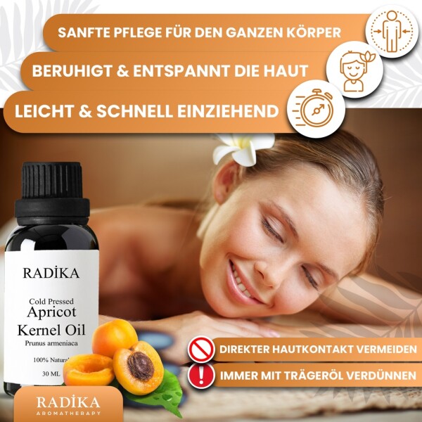 Apricot kernel oil, cold-pressed, 100% pure, organic, natural, 30 ml