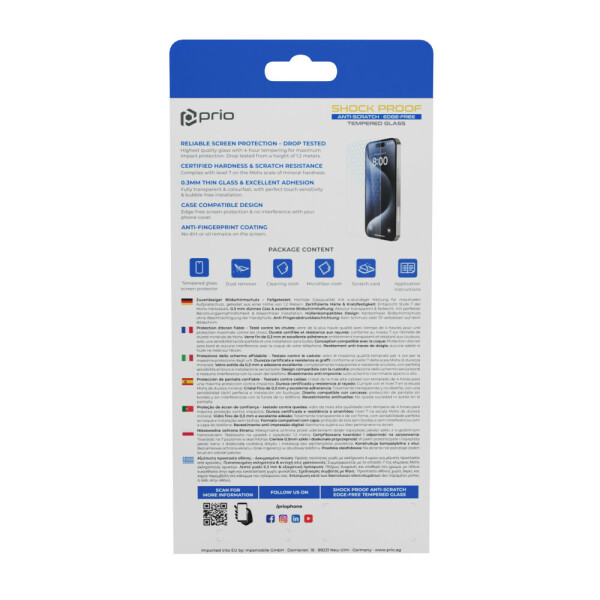 prio Shock Proof Tempered Glass for iPhone 16 Plus/15 Plus/15 Pro Max clear