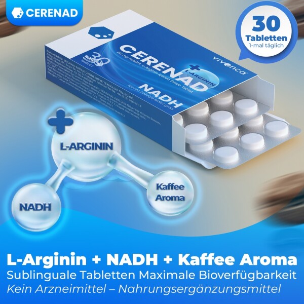 CERENAD L-Arginine + NADH – Potency, Energy, Performance – 30 Sublingual Tablets
