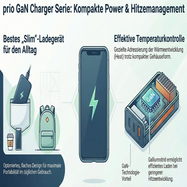 prio 30W GaN Power Charger PD PPS (USB C) + QC 3.0 (USB A) white