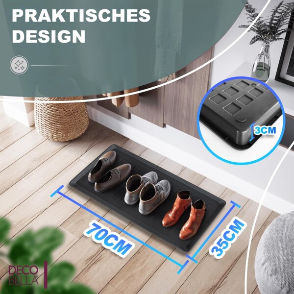 DECOBELLA 2 Piece Shoe Drainer | Shoe Tray Grey | 70x35x3 cm Shoe Tray