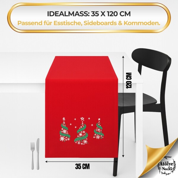 Camino de mesa navideño rojo con bordado de árbol de Navidad 35x120, decoración navideña