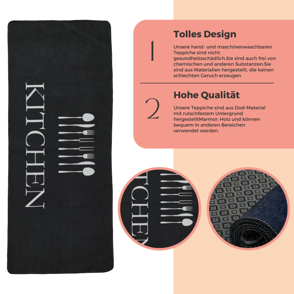 miqna Kitchen Rug, Non-Slip Kitchen Runner, Washable Kitchen Carpet, Black