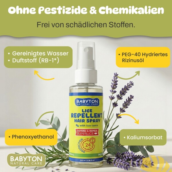 Babyton Lice Repellent Hair Spray & Comb