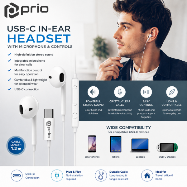 prio Stereo USB C Kopfhörer Headset CLASSIC