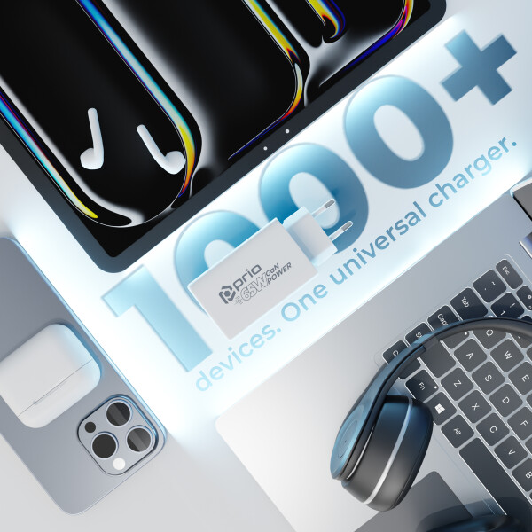 Caricabatterie prio GaN da 65 W PD PPS (USB C) + QC 3.0 (USB A) bianco