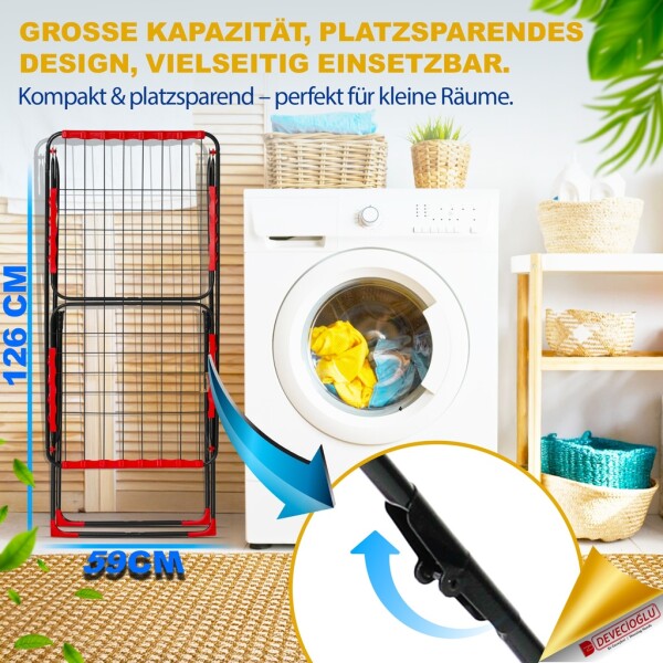Devecioğlu Clothes Airer 20m Capacity, Extendable, Space Saving, Black