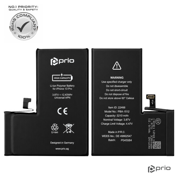 Batería de alta capacidad prio para iPhone 13 Pro (3210 mAh) - APN universal -