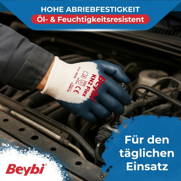 Beybi | 12 pairs of work gloves - cotton, 3/4 nitrile coated