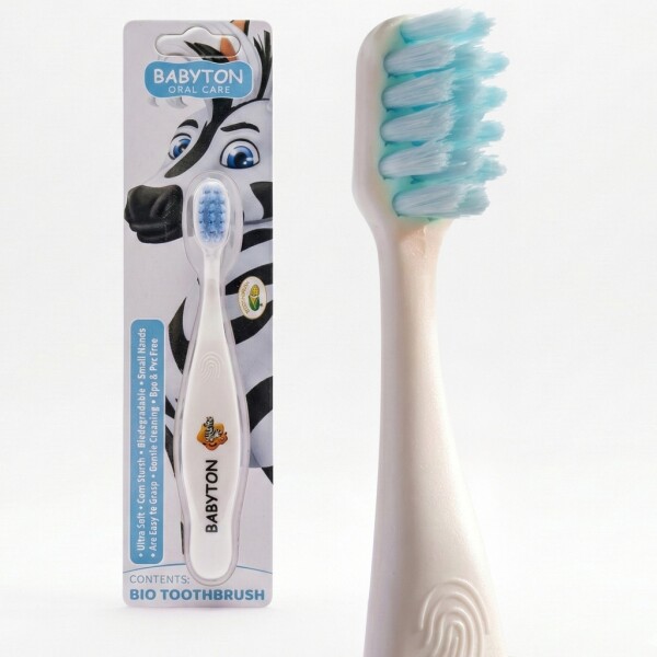 Babyton organic toothbrush made from corn, soft & environmentally friendly, ergonomic handle