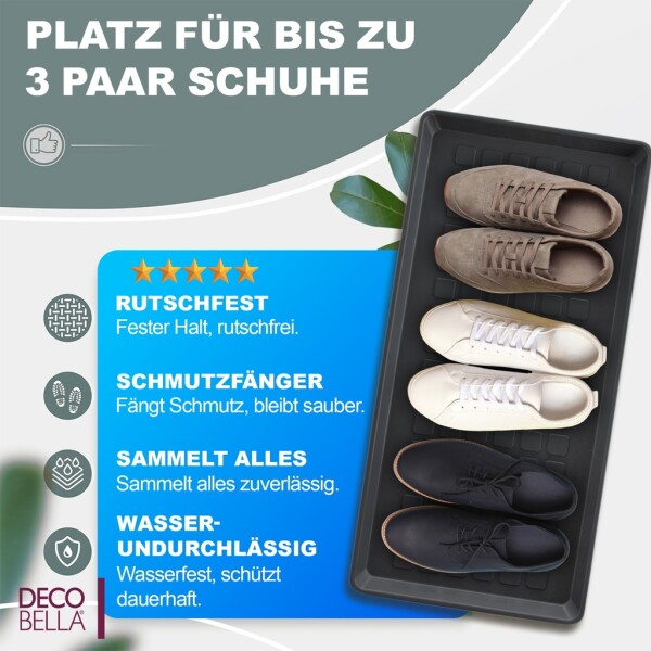 DECOBELLA 2 Piece Shoe Drainer | Shoe Tray Grey | 70x35x3 cm Shoe Tray