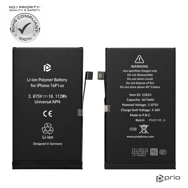 prio Battery for iPhone 16 Plus (Universal APN)