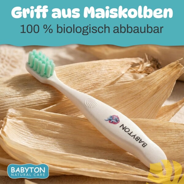 Babyton organic toothbrush made from corn, soft & environmentally friendly, ergonomic handle