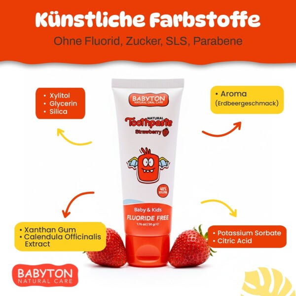 Babyton Natural Toothpaste Tropical Flavor, SLS/Fluoride/Paraben Free 50ml