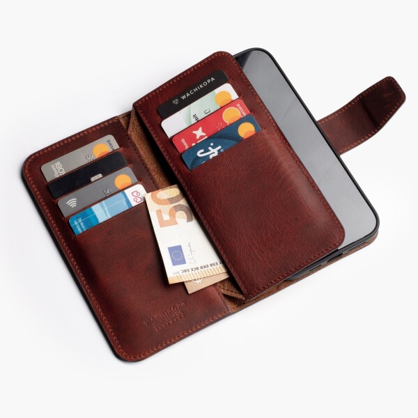 Funda de piel Wachikopa compatible con iPhone 15 con ranura para tarjetas