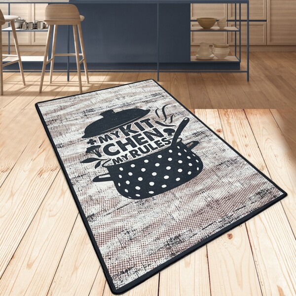 Alfombra de cocina miqna, gris, blanca y negra, antideslizante – Diseña mi cocina, mis reglas