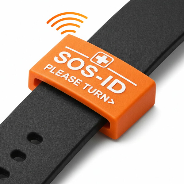SOS-ID Armbandschlaufe. Innovativ und angenehm zu tragen. Orange