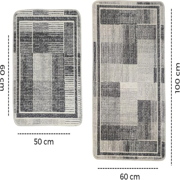 Set de tapis de bain antidérapants Miqna, 2 pièces, lavables (60x100 et 50x60 cm)