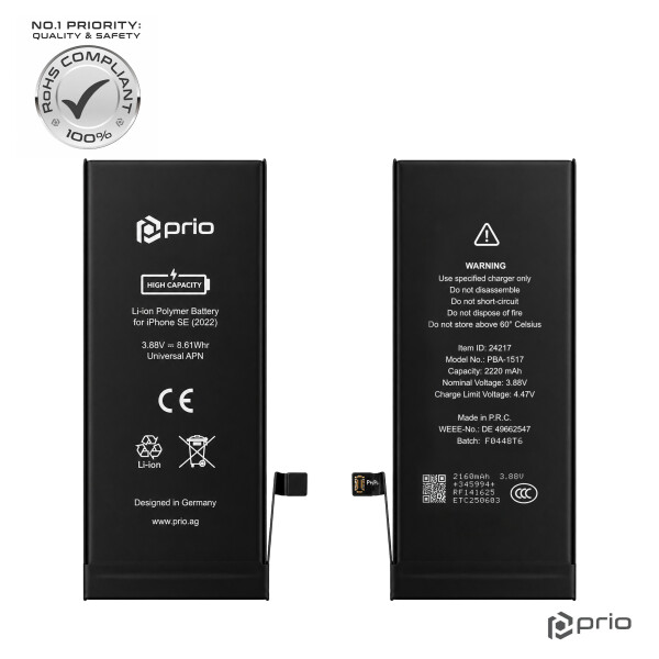 prio Hochleistungsakku für iPhone SE (2022) (2220 mAh) - Universeller APN -