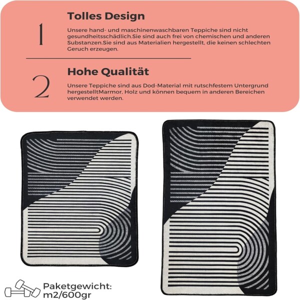 Set alfombras de baño antideslizantes Miqna de 2 piezas, lavables (60x100 y 50x60 cm)