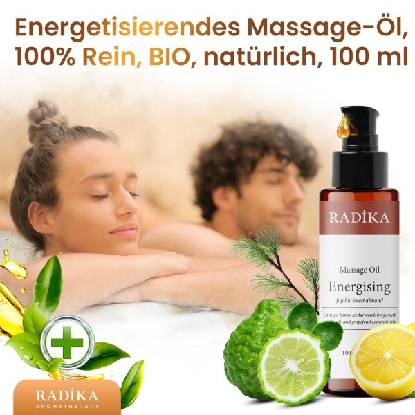 Massage oil, energizing massage oil, 100% pure, organic, natural, 100 ml
