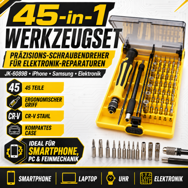 45-in-1 Professional Screwdriver Tool Kit for Electronics Repair JK-6089B, iPhone, Samsung